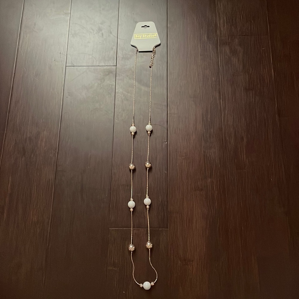 White And Rose Gold Bead Necklace